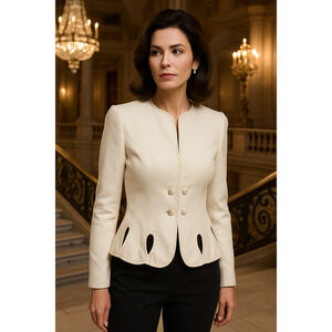 Cache Vintage Retro formal women's jacket Ivory Size 4 Polished Formal Holiday